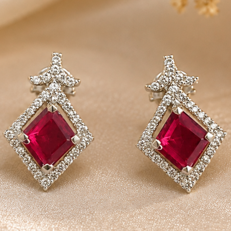 Ruby Radiance Sterling Silver Drop Earrings