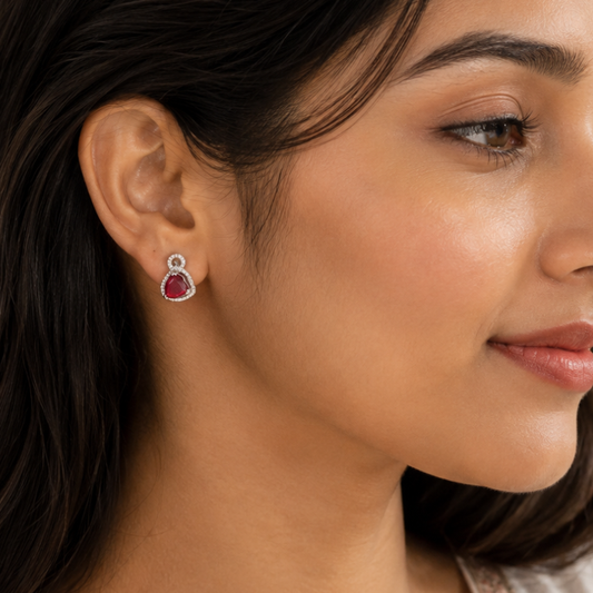 Ruby Halo Sterling Silver Stud Earrings