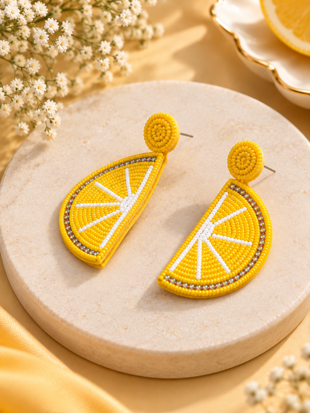 Lemon Zest Beaded Statement Earrings