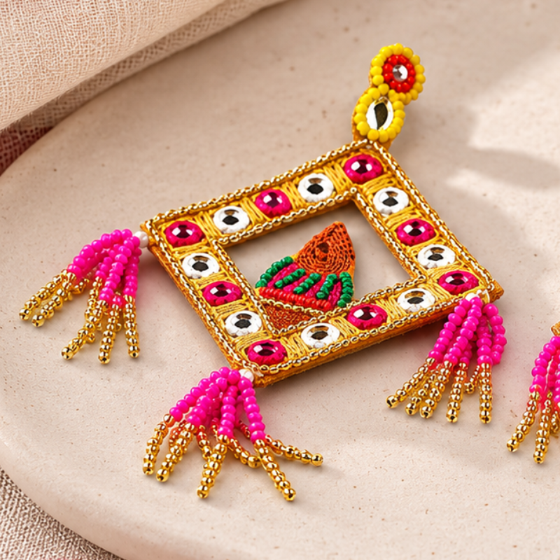 Rangoli Mirror Tassel Statement Earrings