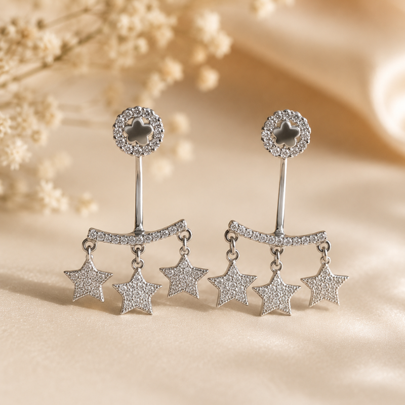 Celestial Charm Sterling Silver Star Drop Earrings
