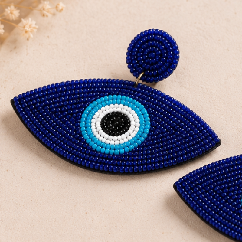 Evil Eye Blue Beaded Statement Earrings