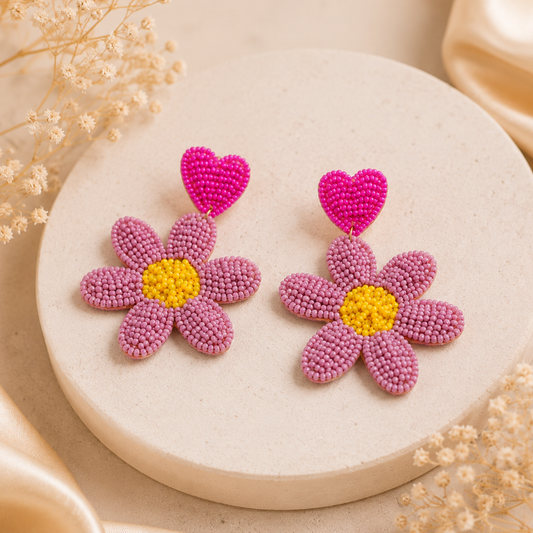 Daisy Love Pink Beaded Statement Earrings
