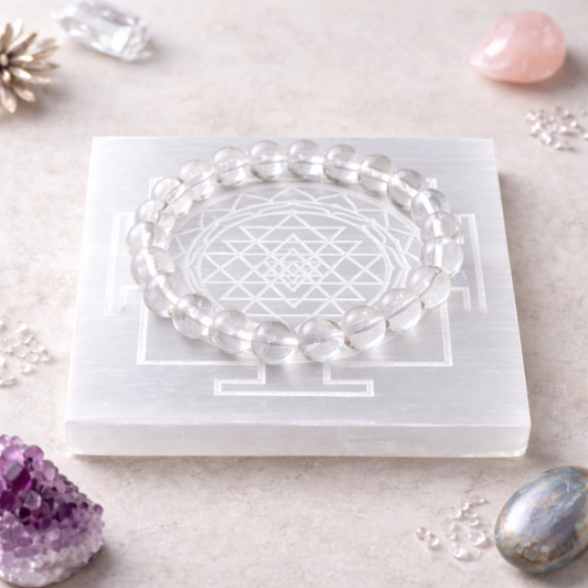 Selenite Plate & Clear Quartz Bracelet Combo for Cleansing