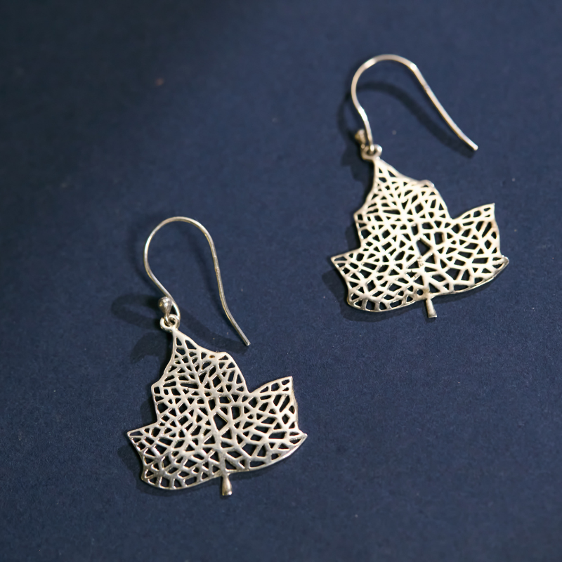 Leaf Silver Drop Earrings in 925 Sterling Silver | Nature Inspired Silver Jewelry