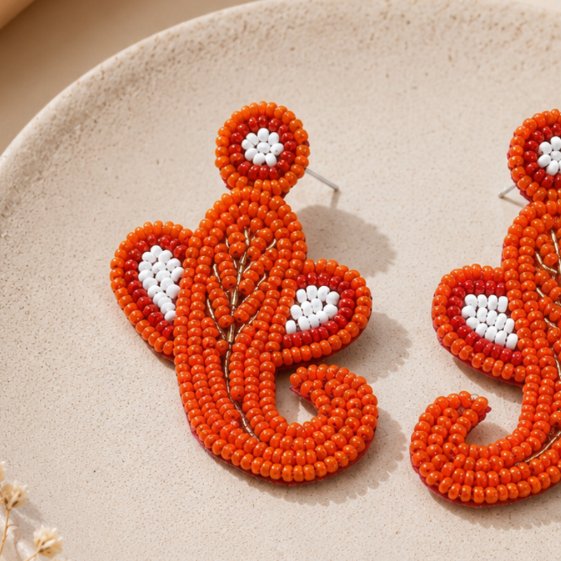 Coral Bloom Beaded Statement Earrings