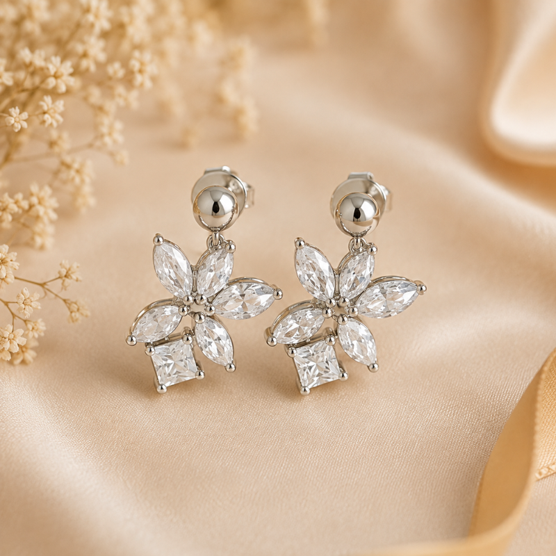 Crystal Blossom Sterling Silver Drop Earrings