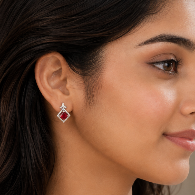 Ruby Radiance Sterling Silver Drop Earrings