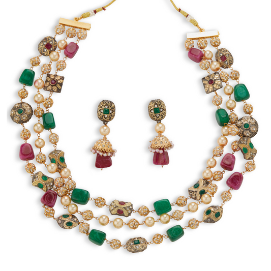 Multicolor Kundan Beaded Necklace Set with Earrings – Handcrafted Bridal & Festive Jewelry