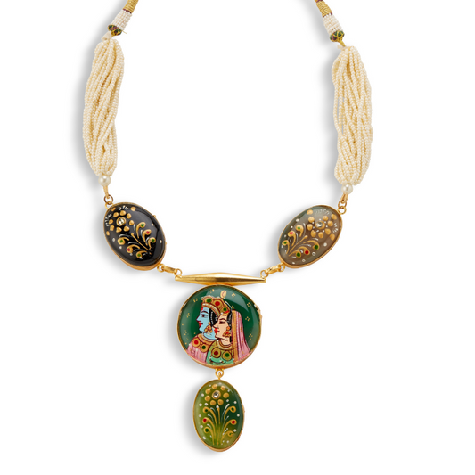 Hand-Painted Meenakari Necklace – Rajasthani Art Jewelry with Beads