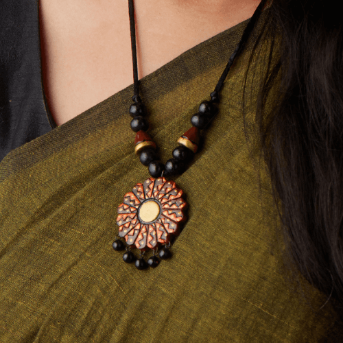 Lalita’s Amber Bloom – Handcrafted Terracotta Jewelry Set