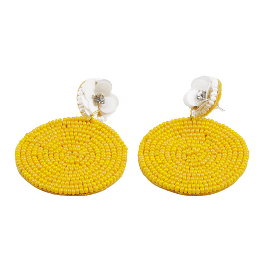 Sunny Bloom Handmade Yellow Beaded Earrings with Floral Stud