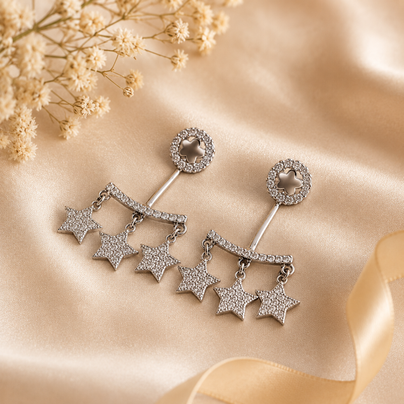 Celestial Charm Sterling Silver Star Drop Earrings