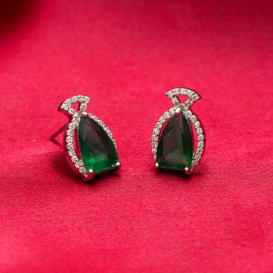925 Silver Emerald Teardrop Earrings with Zircon Accents