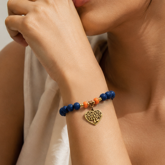 Color Pop Blue Lava Bead Bracelet with Tree of Life Charm