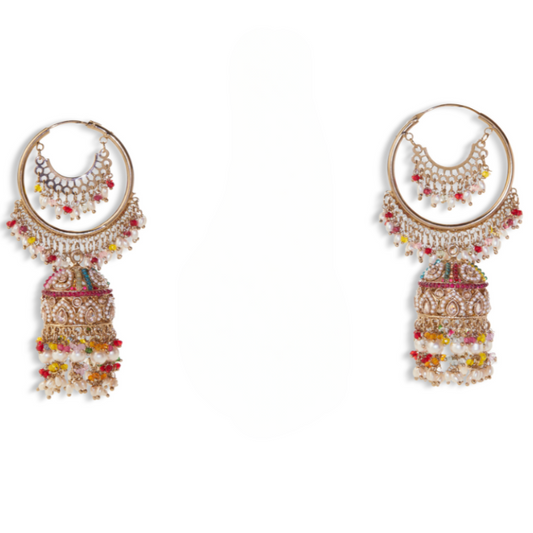 Charumati's Multicolor Kundan Bridal Jhumka Earrings with Maang Tikka – Heritage Wedding Jewelry