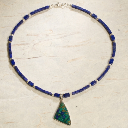 The Azure Earth Collection: Handcrafted Lapis Lazuli Mosaic Necklace
