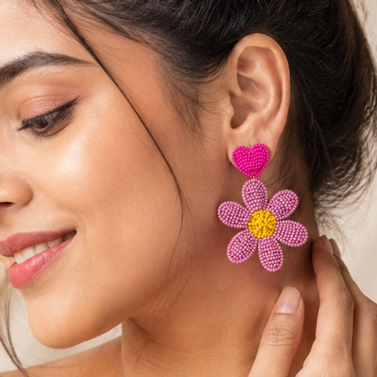 Daisy Love Pink Beaded Statement Earrings