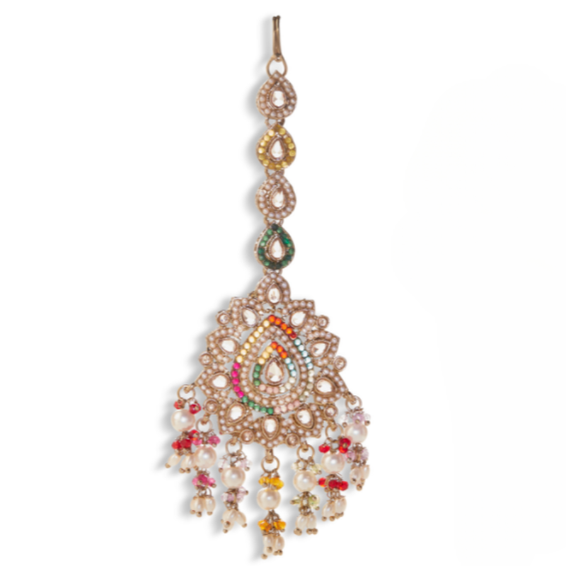 Charumati's Multicolor Kundan Bridal Jhumka Earrings with Maang Tikka – Heritage Wedding Jewelry