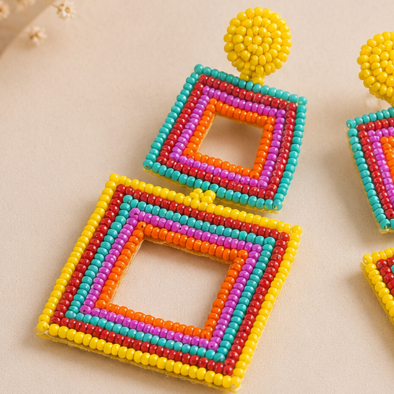 Carnival Pop Beaded Square Statement Earrings