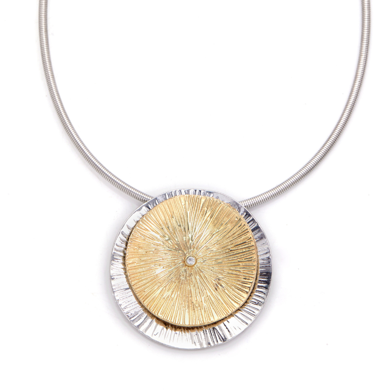 RIAS Dual-Tone Sunburst Pendant Necklace for Women