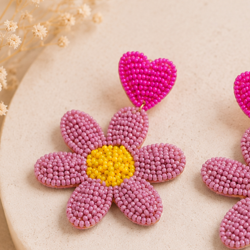 Daisy Love Pink Beaded Statement Earrings