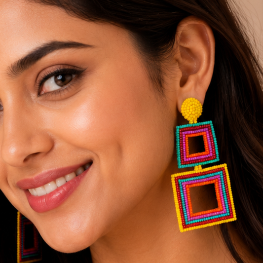Carnival Pop Beaded Square Statement Earrings