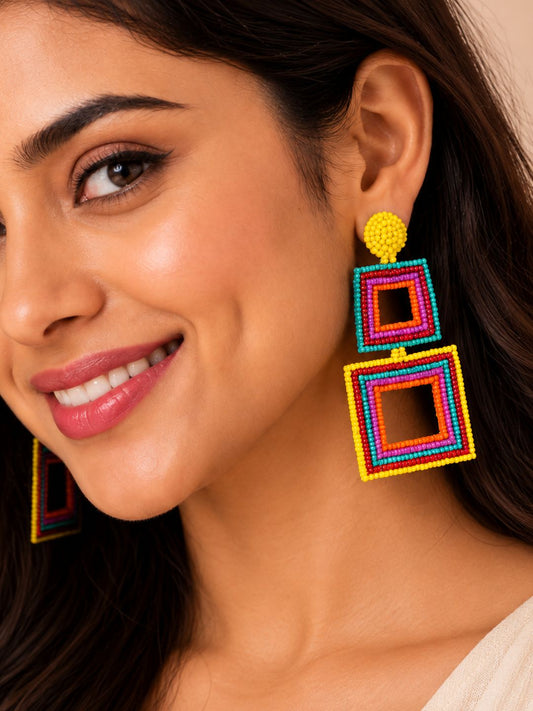 Carnival Pop Beaded Square Statement Earrings