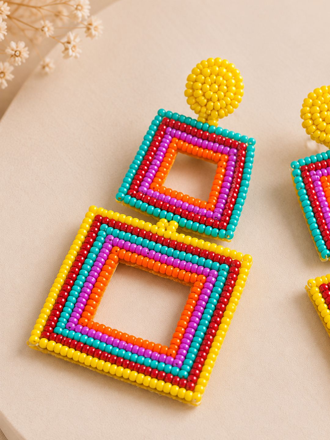 Carnival Pop Beaded Square Statement Earrings