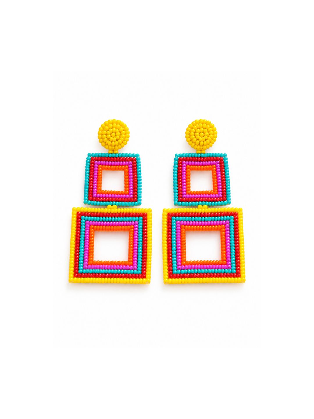 Carnival Pop Beaded Square Statement Earrings