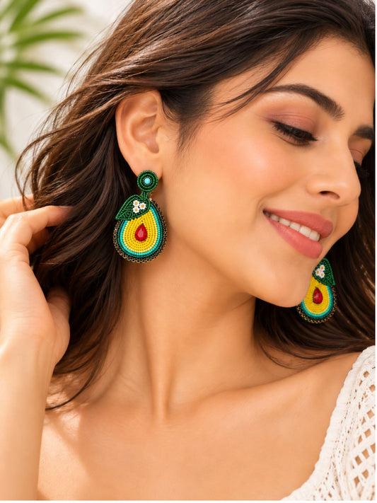 Avocado Bloom Beaded Statement Earrings