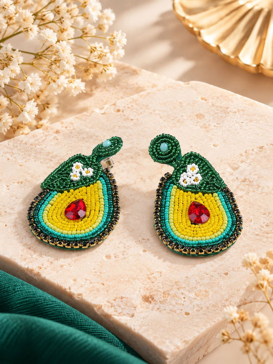 Avocado Bloom Beaded Statement Earrings
