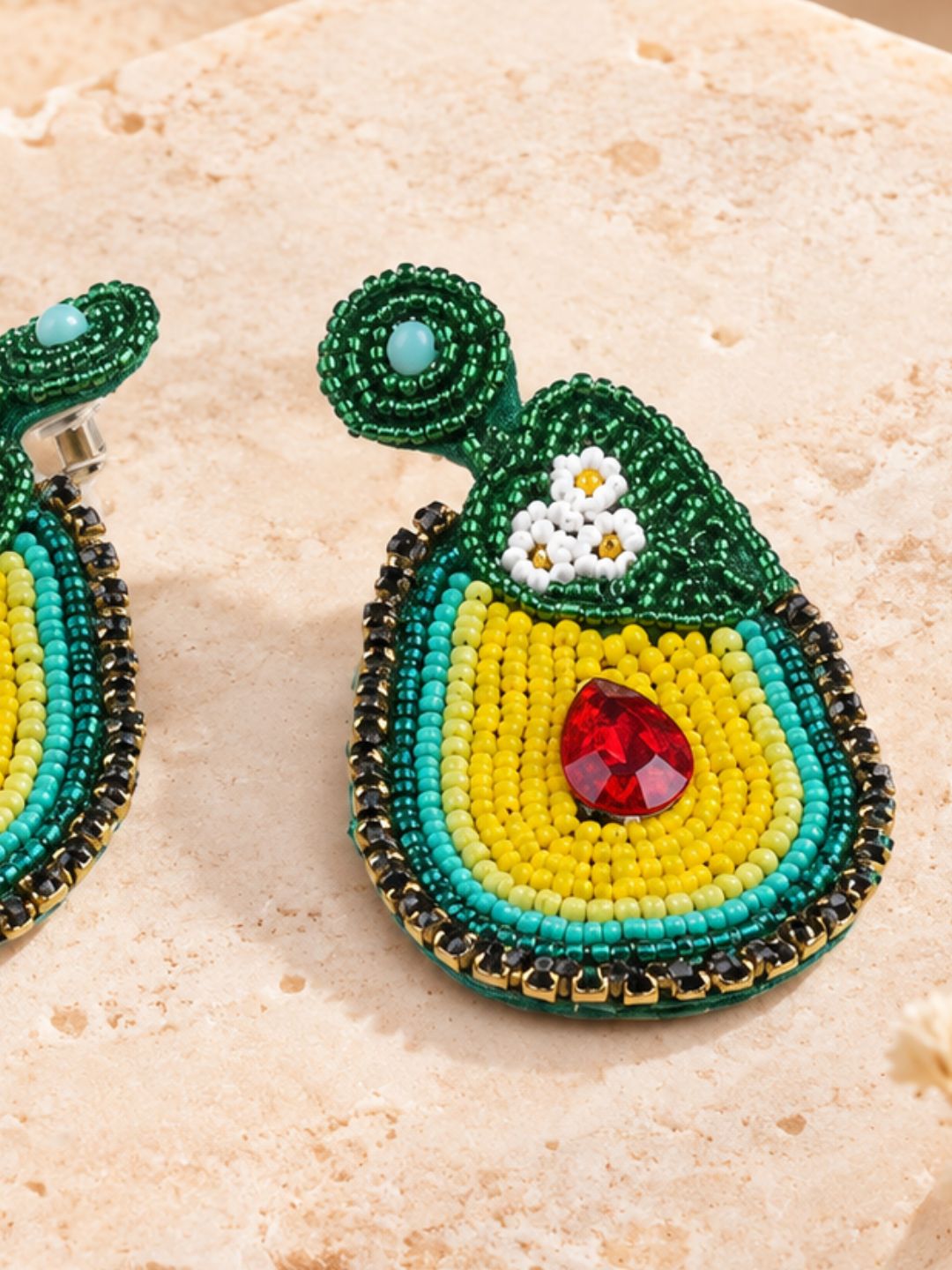 Avocado Bloom Beaded Statement Earrings