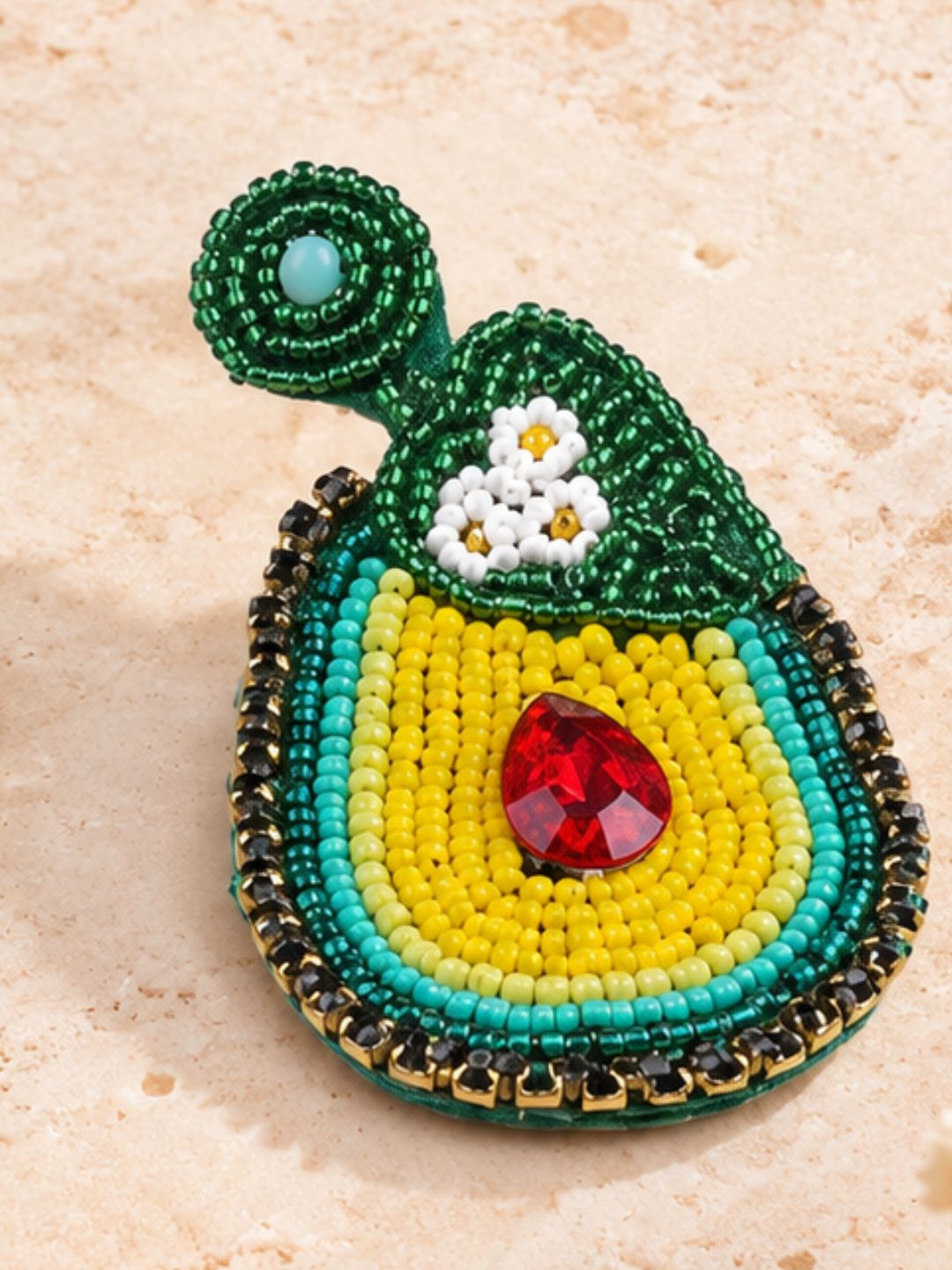 Avocado Bloom Beaded Statement Earrings