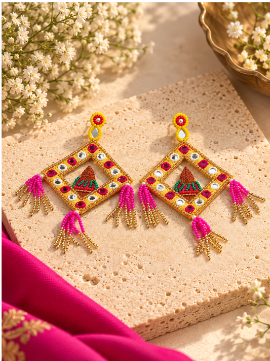 Rangoli Mirror Tassel Statement Earrings