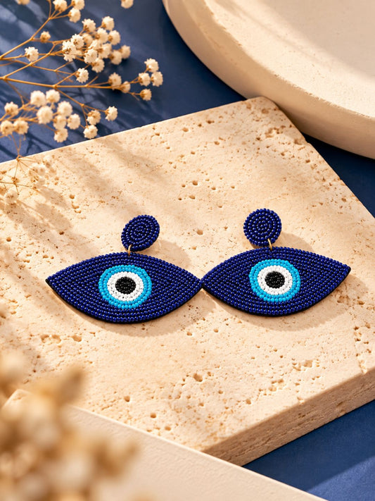 Evil Eye Blue Beaded Statement Earrings