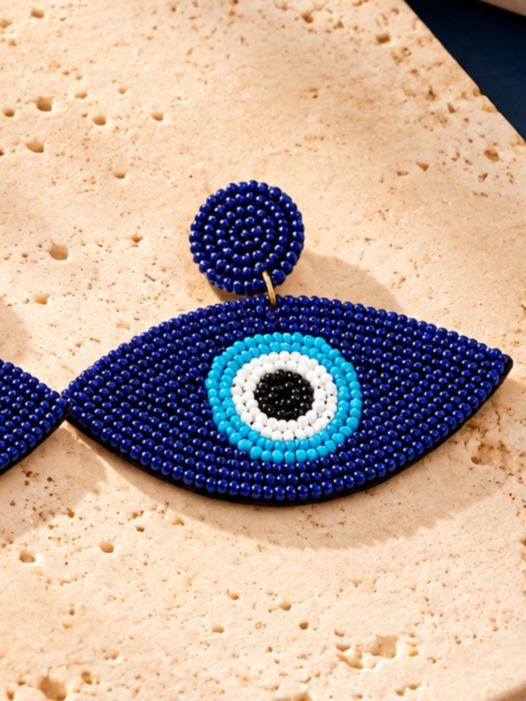 Evil Eye Blue Beaded Statement Earrings