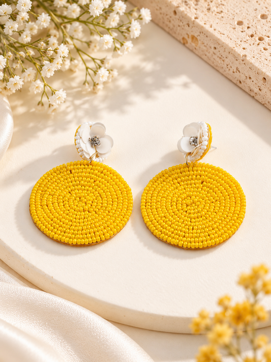 Sunshine Bloom Yellow Beaded Statement Earrings