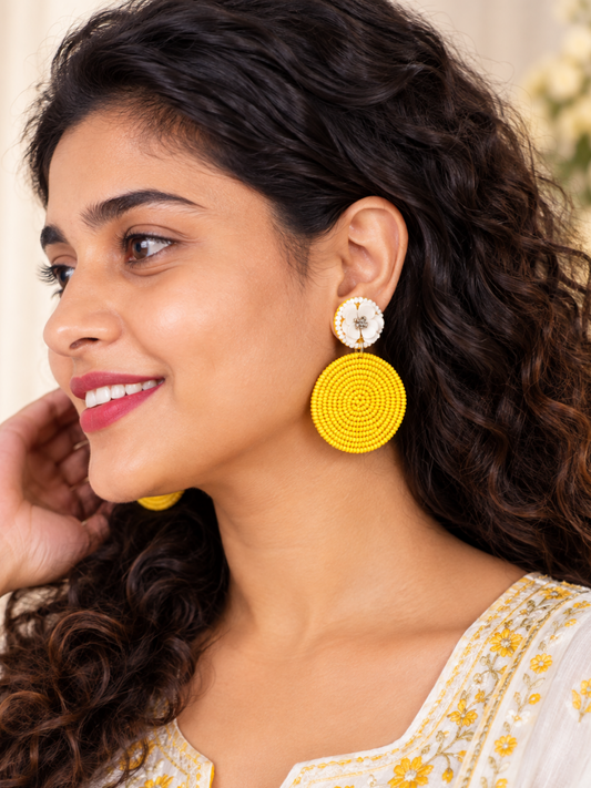 Sunshine Bloom Yellow Beaded Statement Earrings