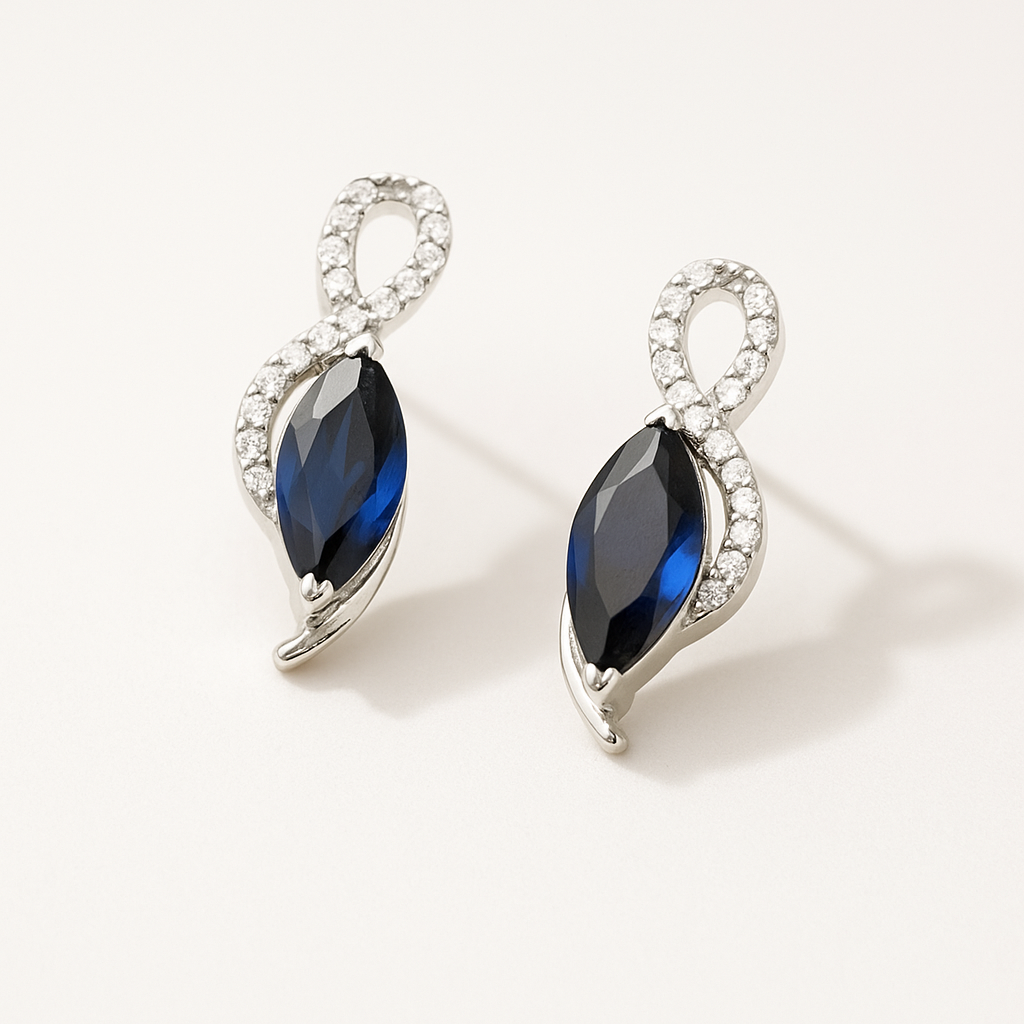 Midnight Elegance – 925 Silver Blue Sapphire Stud Earrings