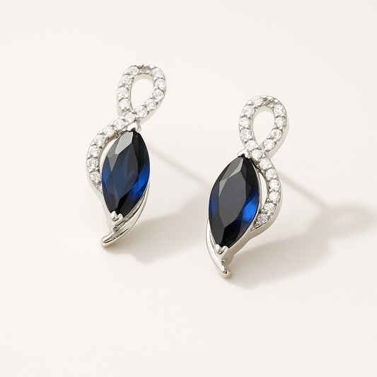 Midnight Elegance – 925 Silver Blue Sapphire Stud Earrings