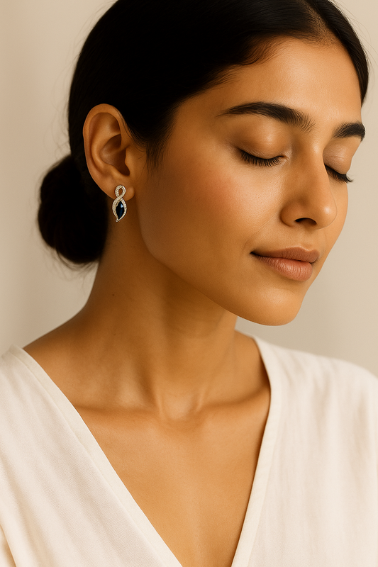 Midnight Elegance – 925 Silver Blue Sapphire Stud Earrings