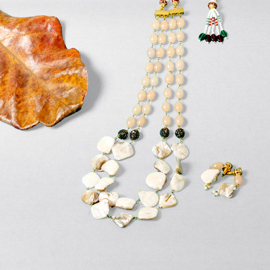 Natural Shell Stone Beaded Necklace Set with Earrings