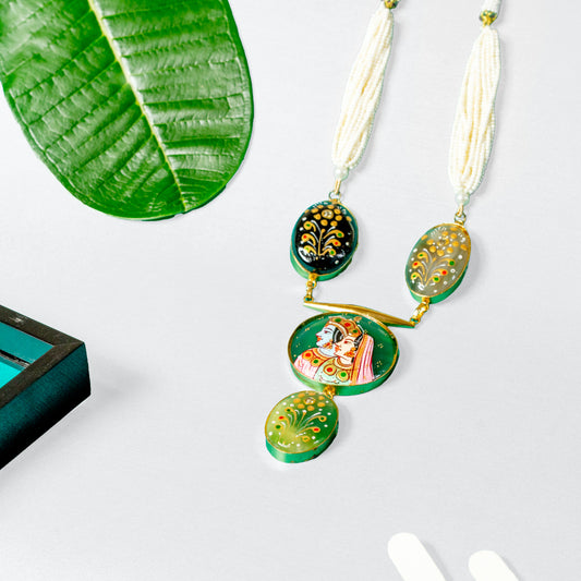 Hand-Painted Meenakari Necklace – Rajasthani Art Jewelry with Beads