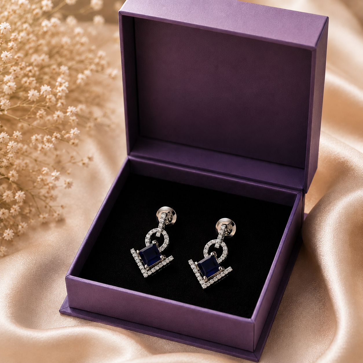 Sapphire Grace Sterling Silver Drop Earrings