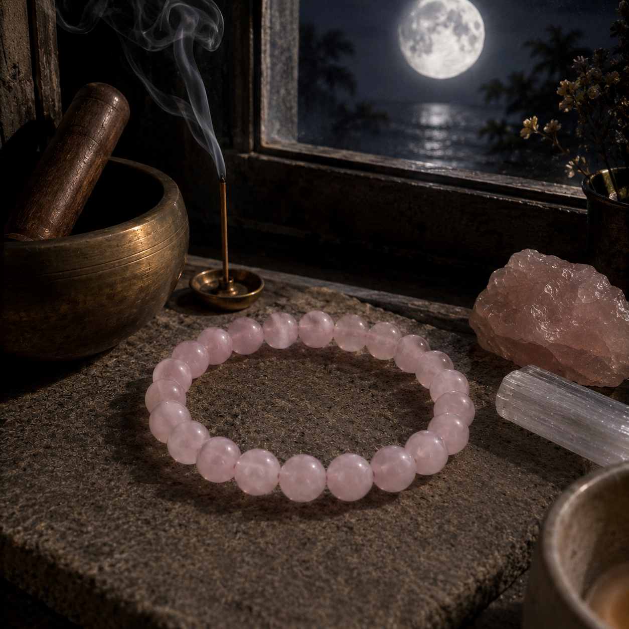 Moon-Energised RIAS Bloom – Rose Quartz Bracelet of Self-Love & Healing