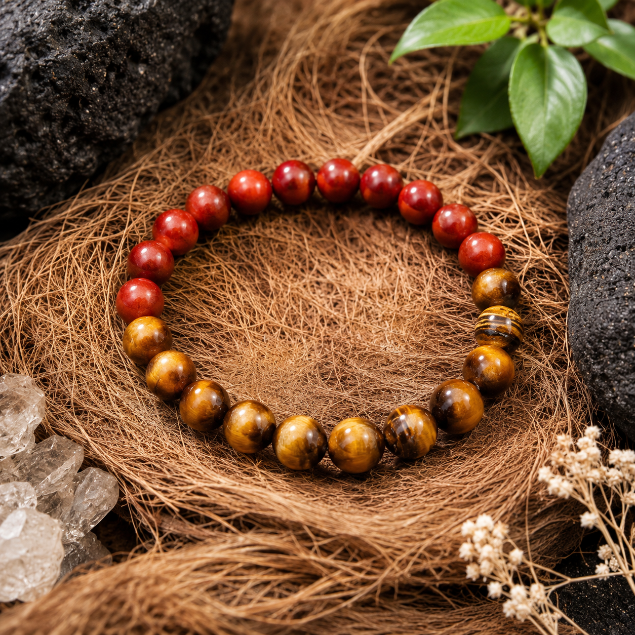 RIAS Fierce – Tiger Eye & Red Jasper Bracelet for Strength & Stability