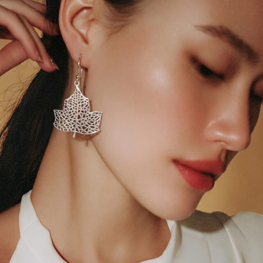 Leaf Silver Drop Earrings in 925 Sterling Silver | Nature Inspired Silver Jewelry