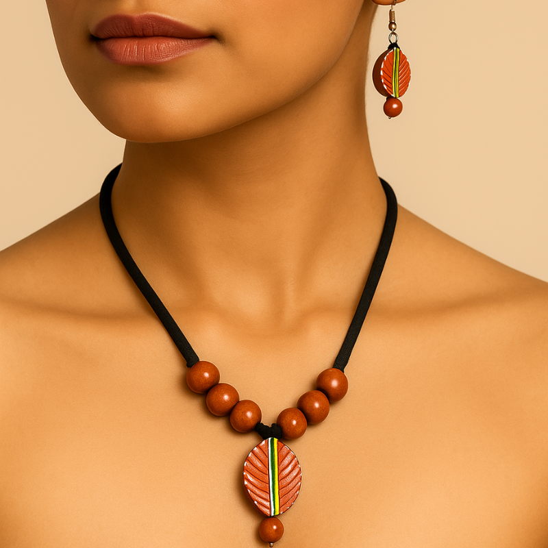 Rajvi's Handcrafted brown terracotta necklace set