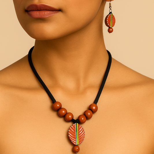 Rajvi's Handcrafted brown terracotta necklace set